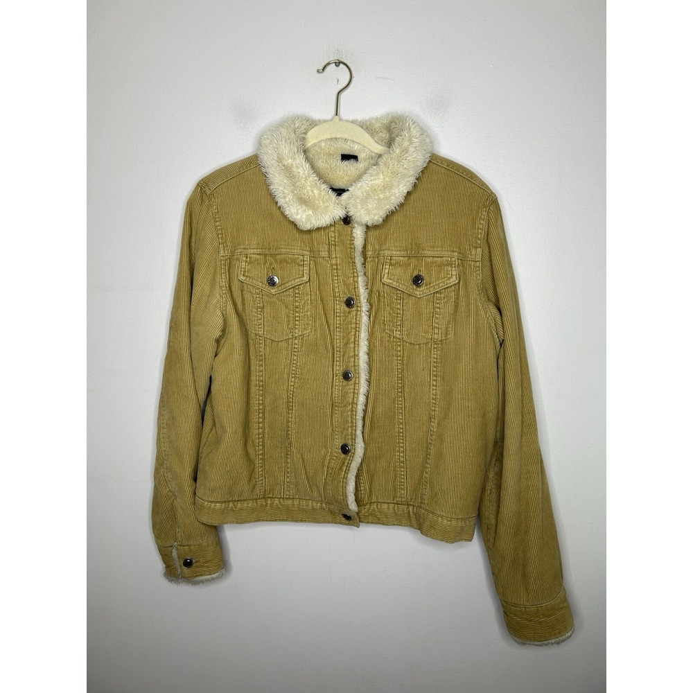Arizona Jeans Co Corduroy Brown Y2K Faux Fur Lined  Jacket Women's Size Large